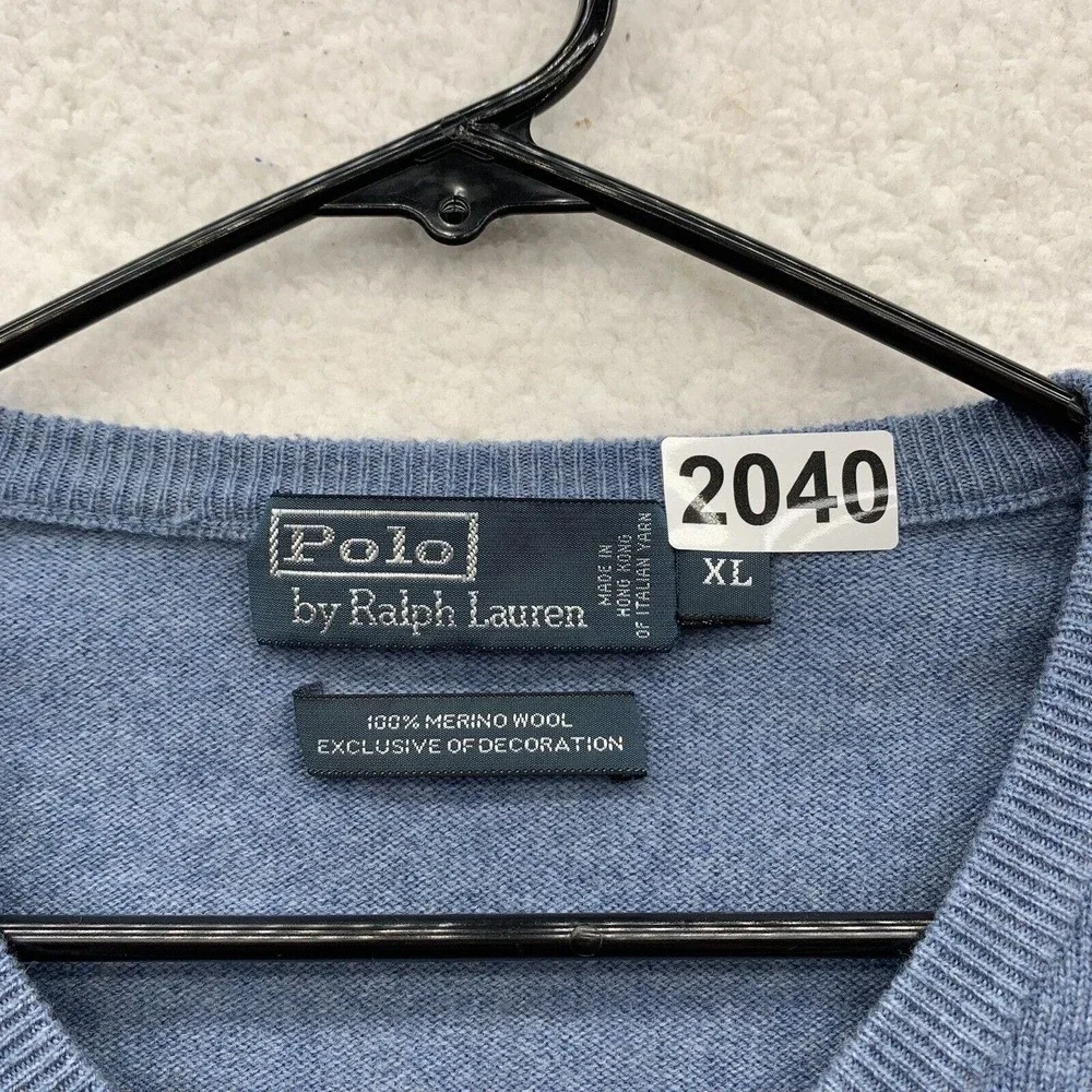 VTG Polo Ralph Lauren Sweater Mens XL Blue Merino Wool Italian‎ Yarn Preppy Dad